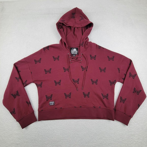Lurking Class Hoodie Womens Medium Butterfly Skull Crop Lace Up Pullover - Picture 2 of 9